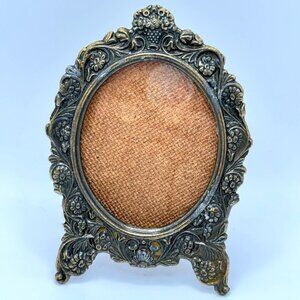 Hollywood Regency Ornate Gold Tone Oval Filigree Picture Frame Italy 4.5"